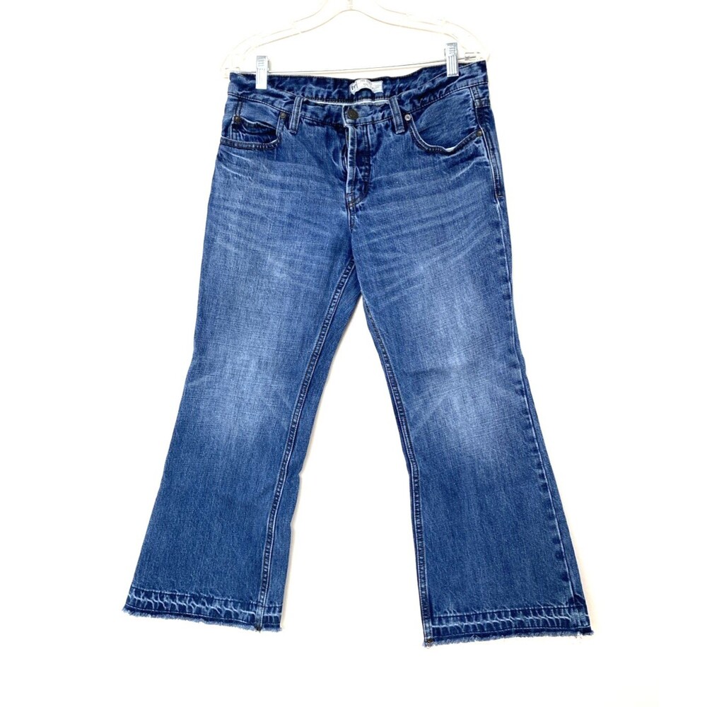 Free People Cropped Bootcut Jeans Women's Size W28 Raw Hem Mid Rise Button Fly